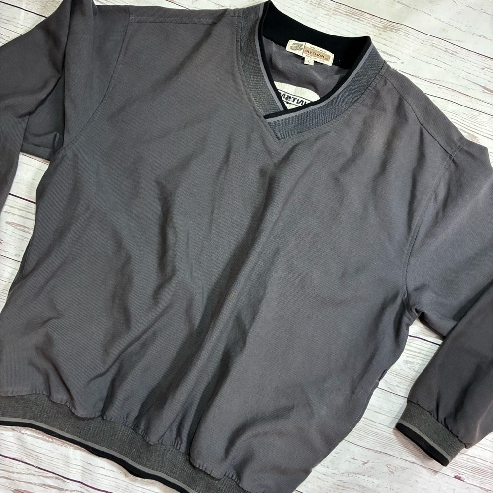 Vintage Gray V-Neck Lightweight Windbreaker‎ Sweater Pullover Jacket Made in USA